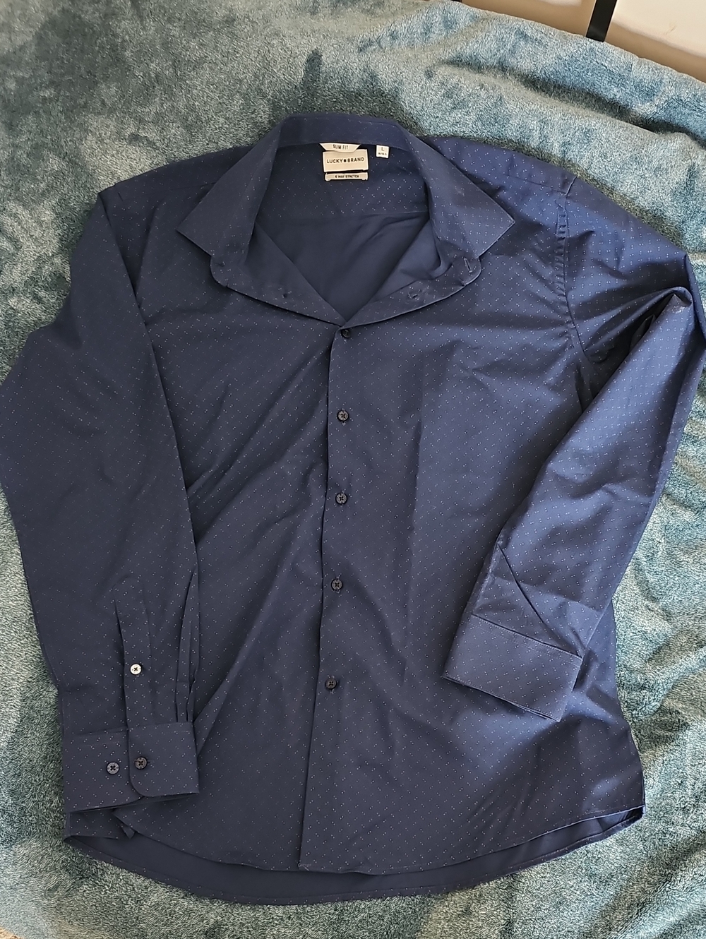 Lucky Brand Men's Dark Blue Micro-Dot Dress Shirt